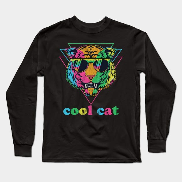 Cool Cat 80s Vibe Long Sleeve T-Shirt by Golden Eagle Design Studio